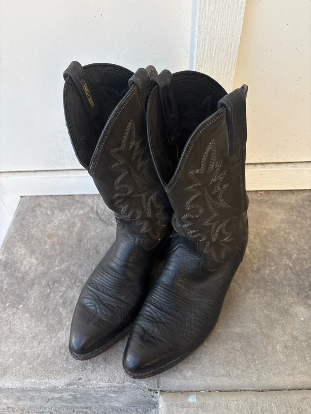 Dan Post Black Leather Western Cowboy Boots Mens 10.5 D Classic Embroidered